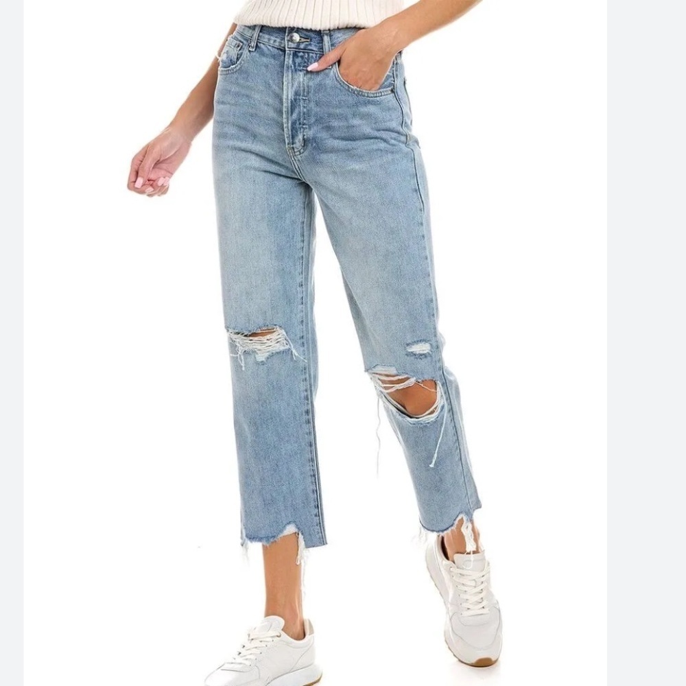 HIDDEN Jeans High Rise Distressed Straight Women’s Size 29 Light Wash Button Fly